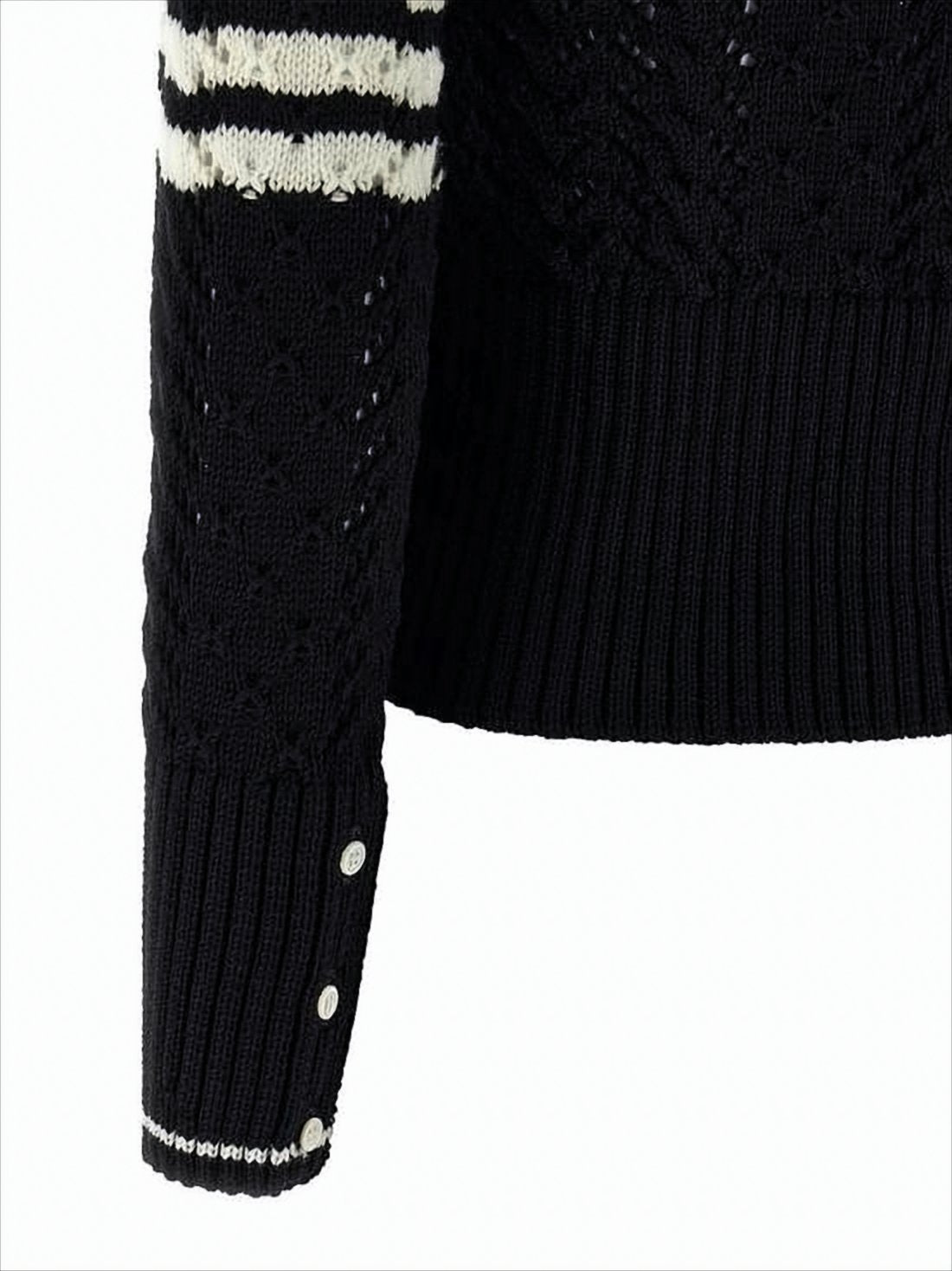 Textured Knit Cropped Cardigan With Contrasting Stripes