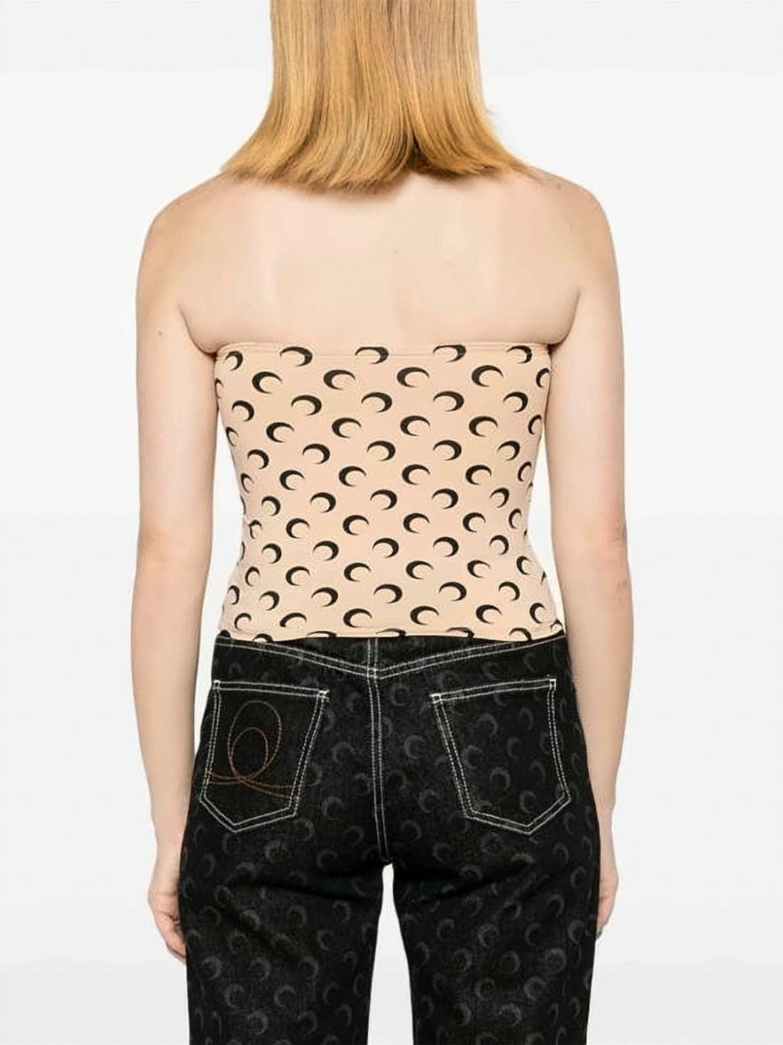 Crescent Moon Patterned Strapless Fitted Top