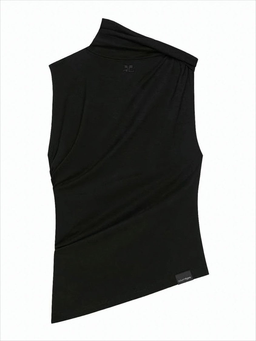High Collar Black Sleeveless Top