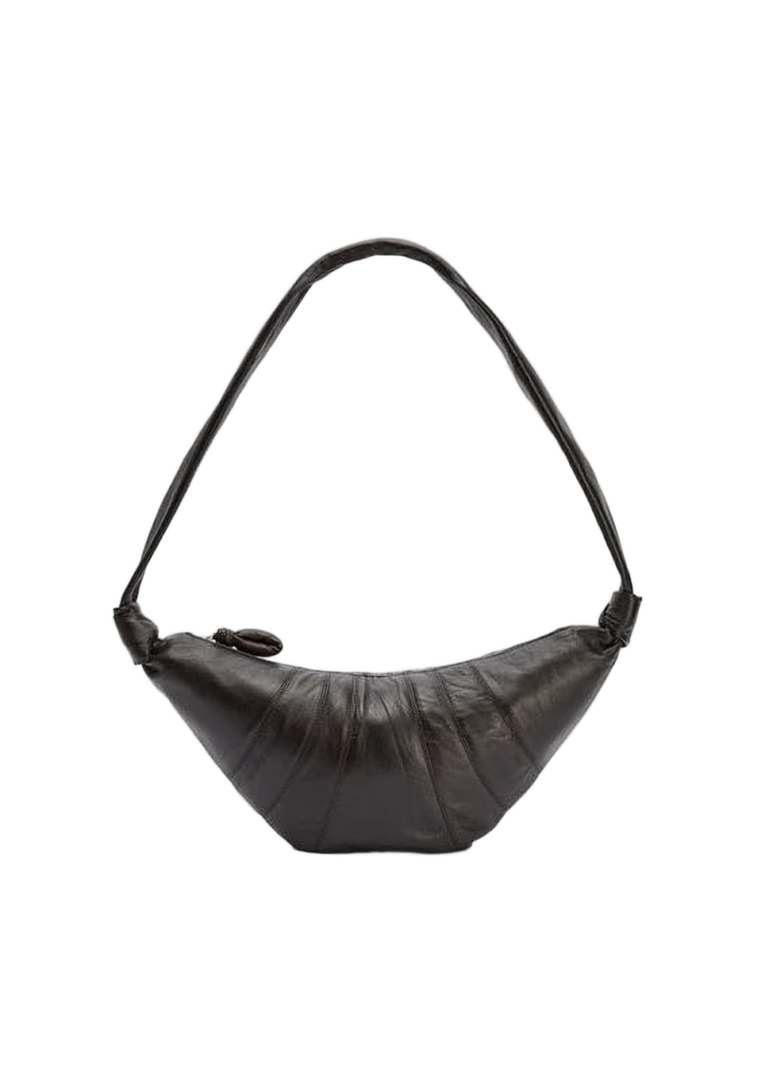 Crescent-Shaped Black Lambskin Shoulder Bag with Padded Strap