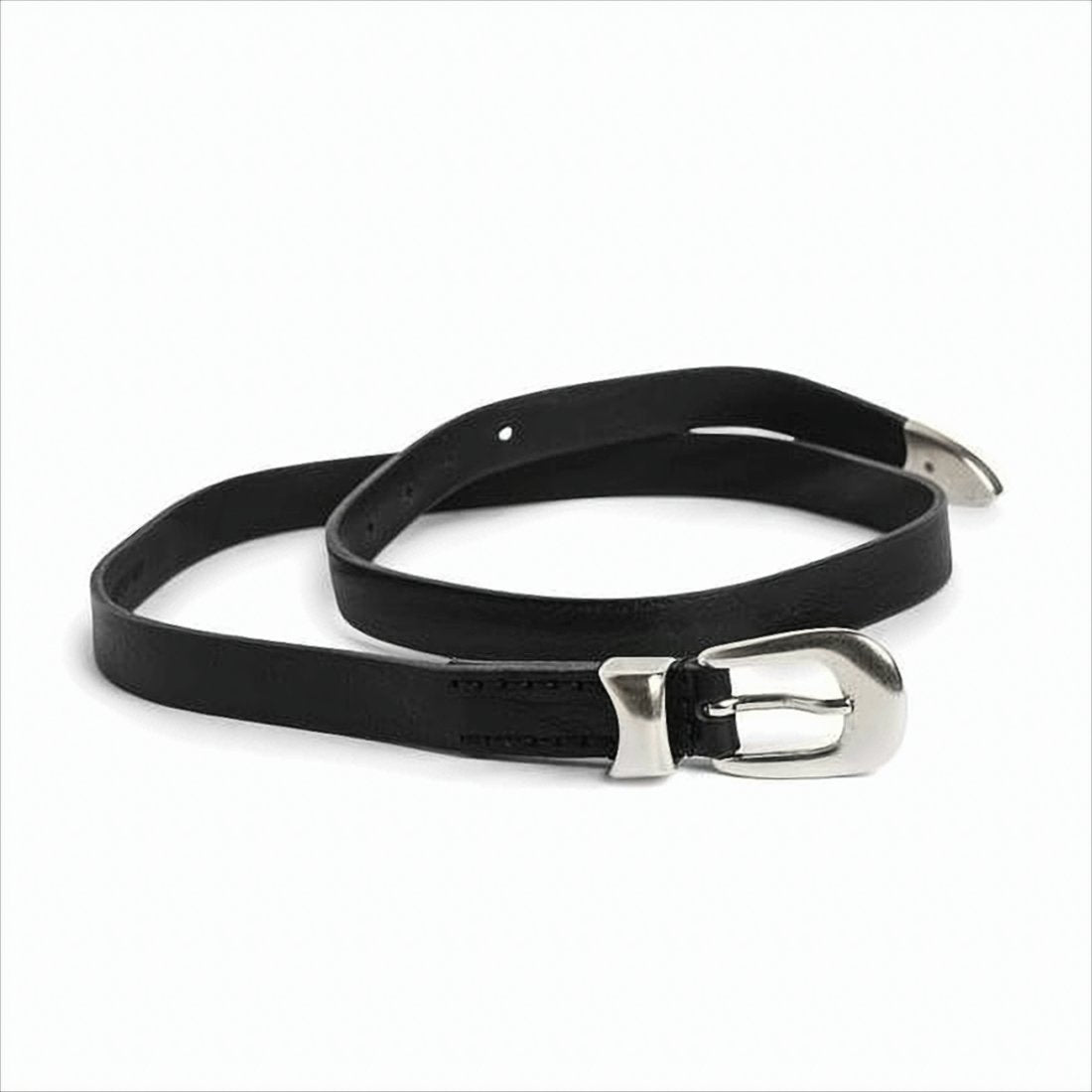 Narrow Black Calf Leather Belt