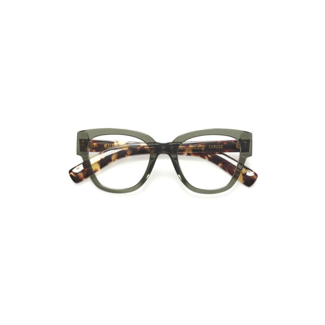 Caruso Square Frame Eyeglasses with Olive Green Front