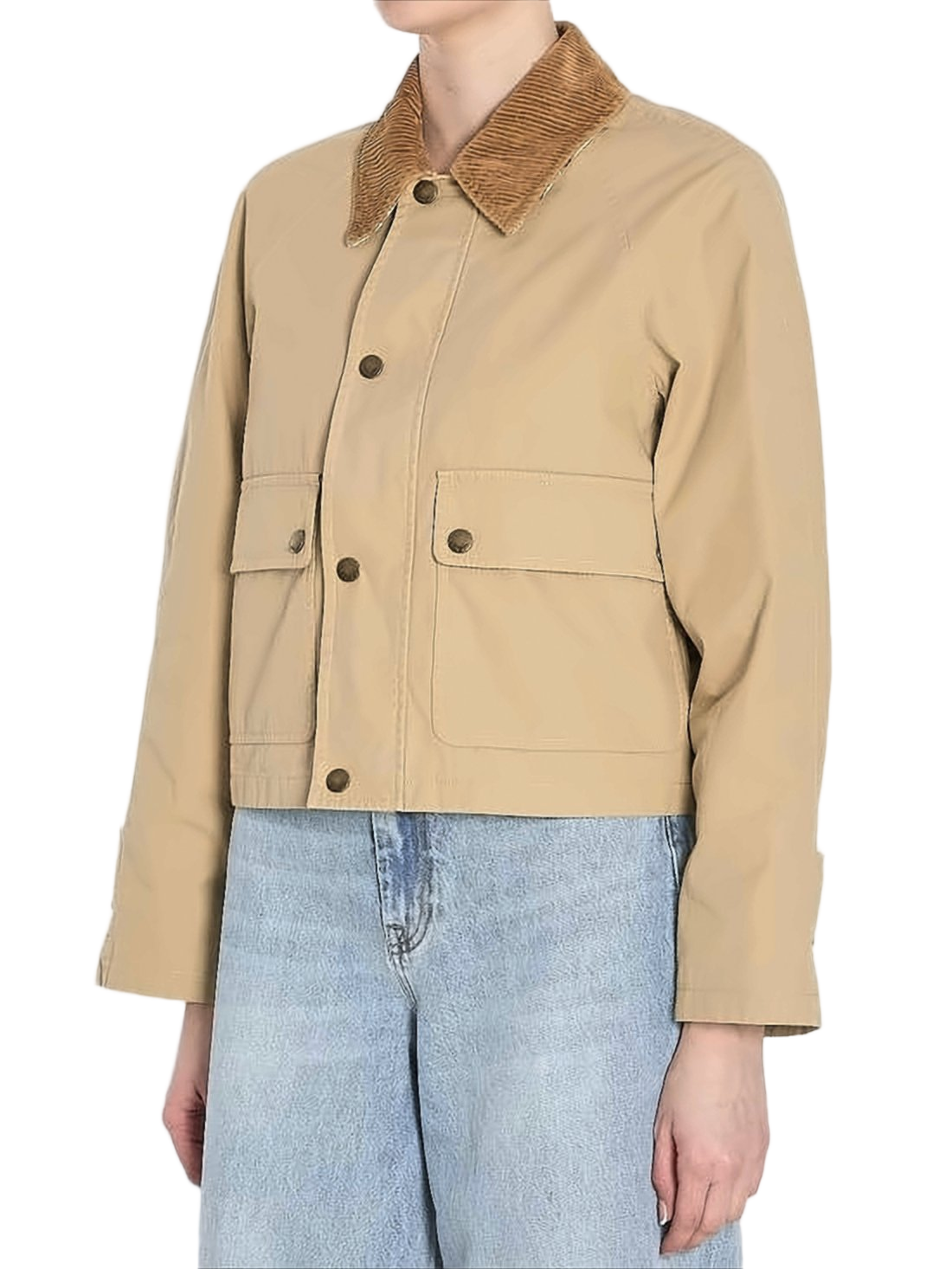Boxy Cropped Jacket with Corduroy Collar