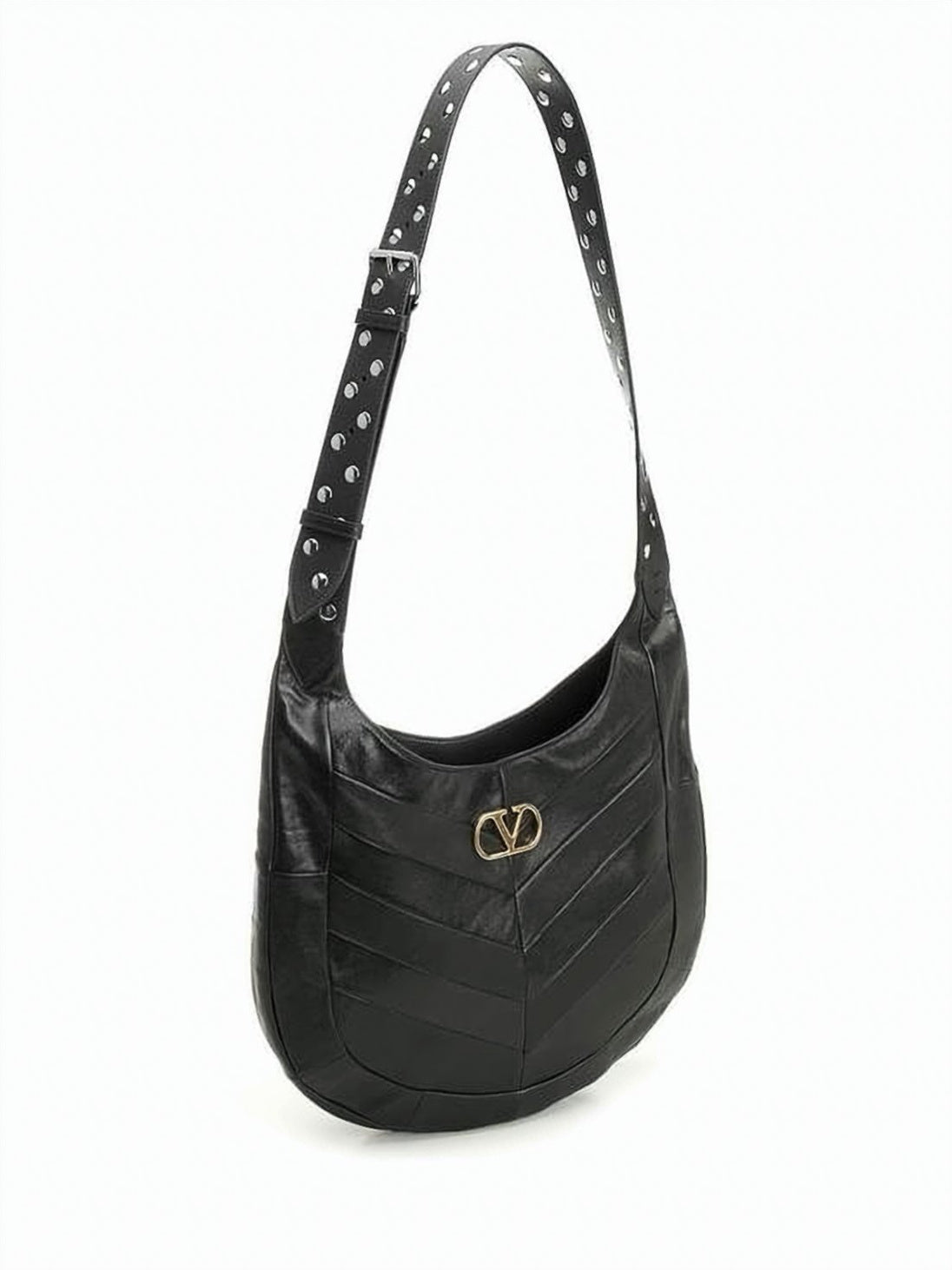 Black Cow Leather Chevron Crossbody Bag