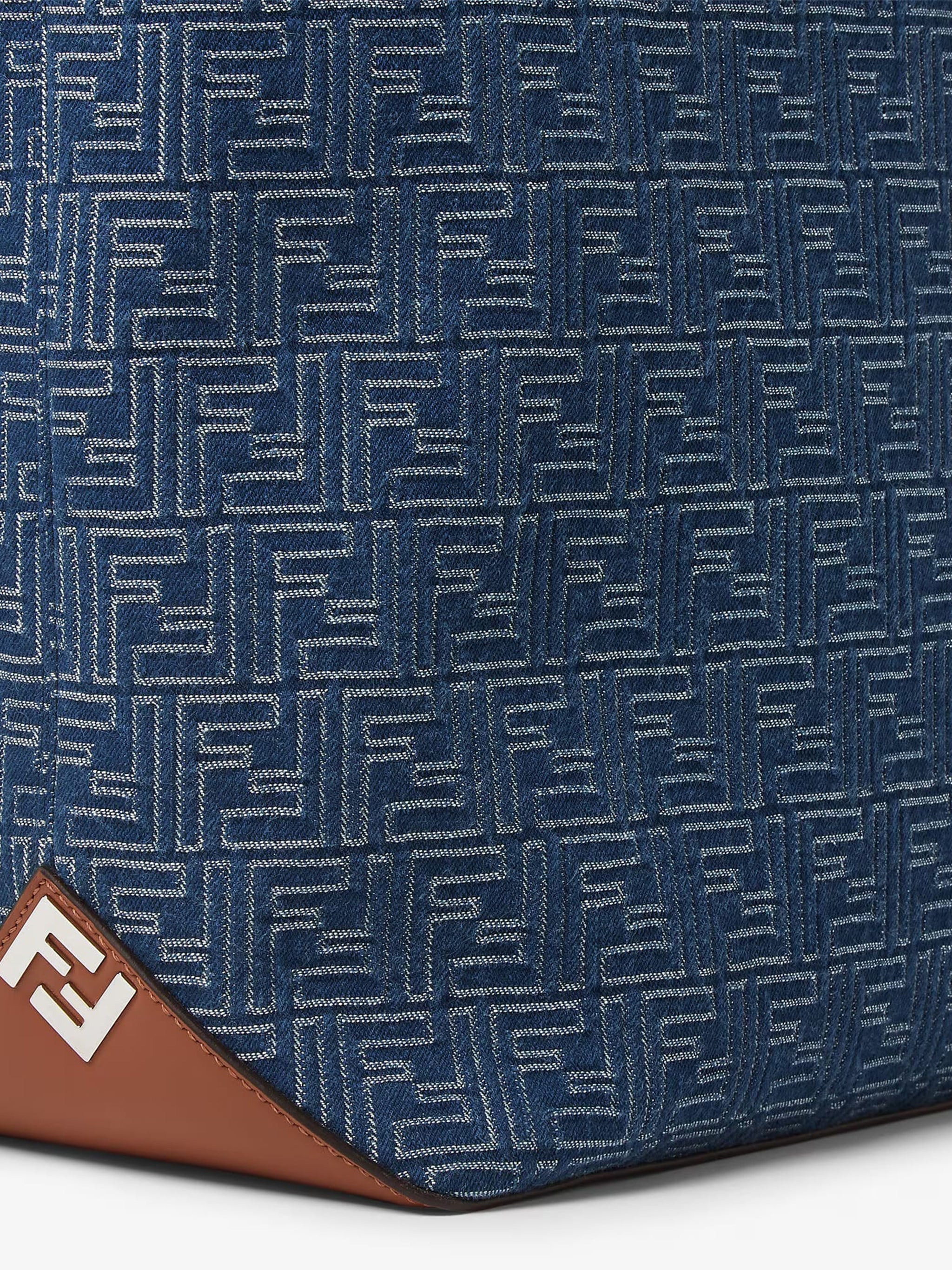 Blue Geometric Pattern Leather Accent Tote