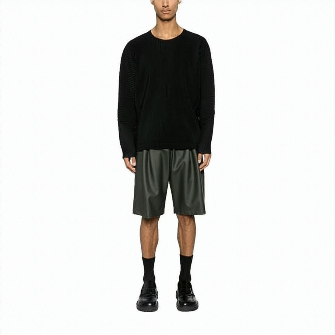 Pleated Long-Sleeve T-Shirt With Unique Texture