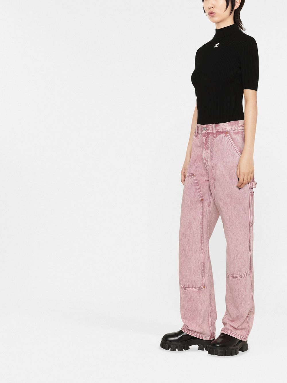 Fitted Ribbed Black Top With High Neckline