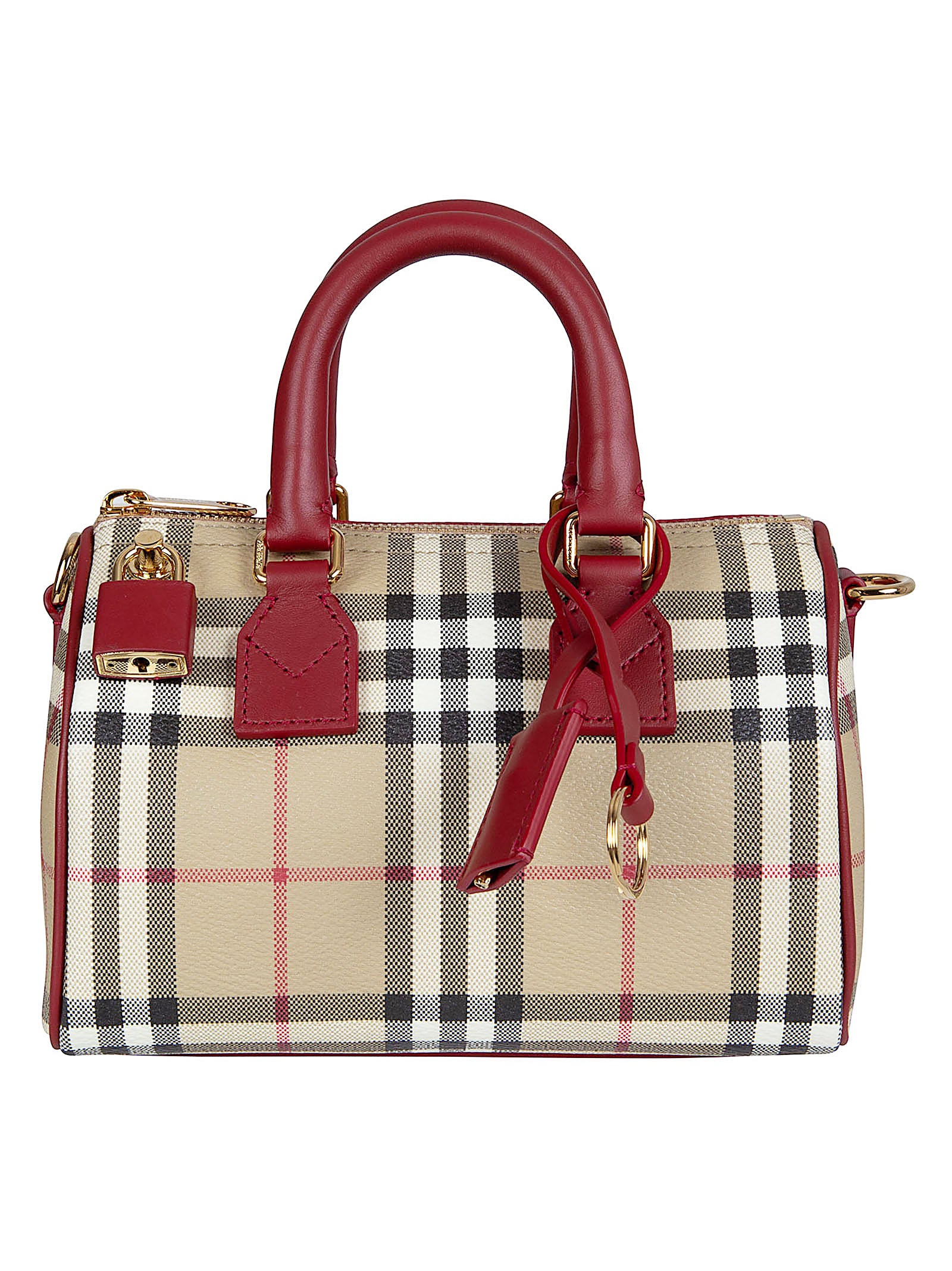 Structured Handbag with Iconic Burberry Check Pattern and Leather Accents