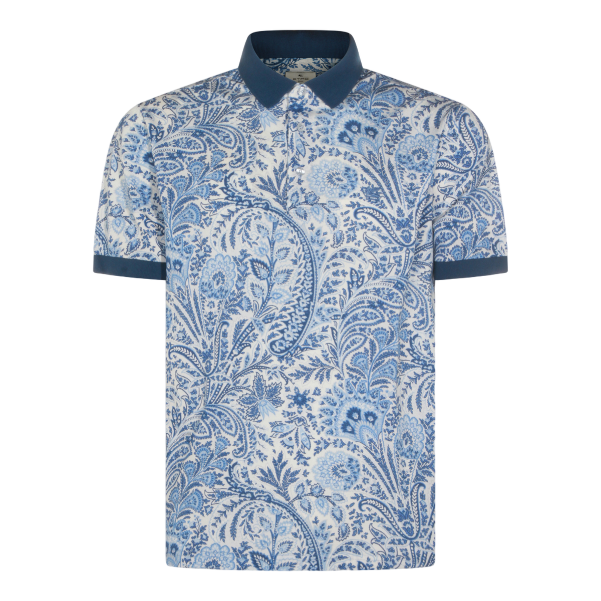 Blue Paisley Polo Shirt with Contrasting Collar