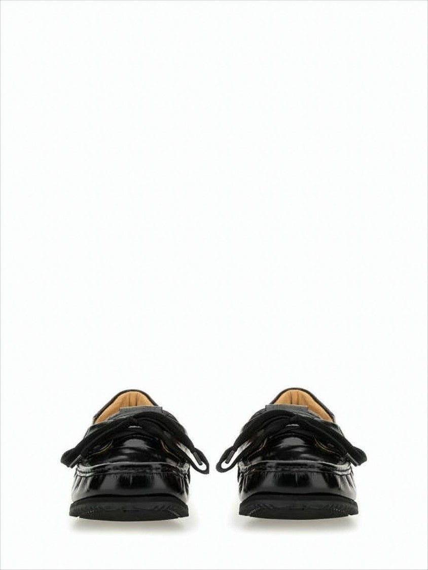 Glossy Black Leather Loafers With Bow Detail