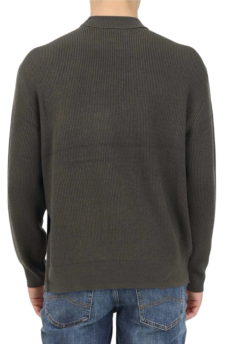 Green Cotton Acrylic Virgin Wool Men's Sweater