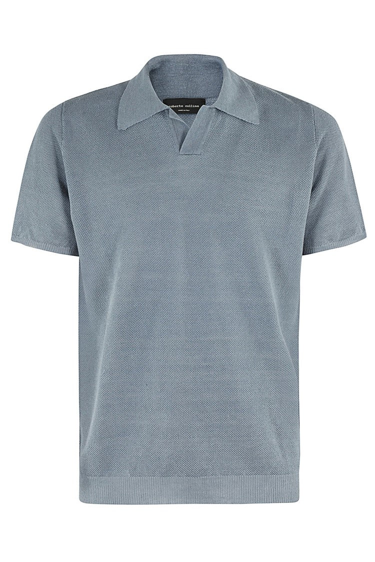 Pique Stitch Denim Polo Shirt With Classic Collar