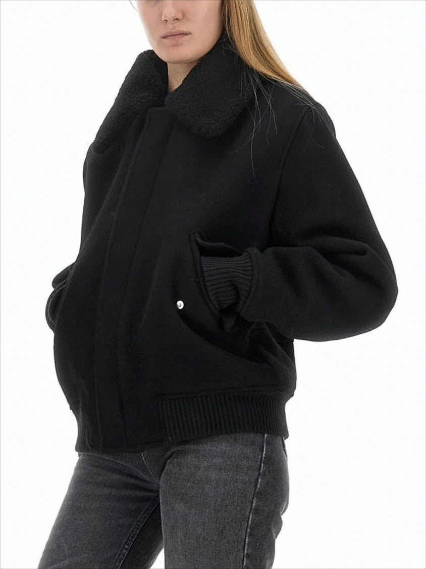 Cropped Black Wool Jacket with Oversized Collar