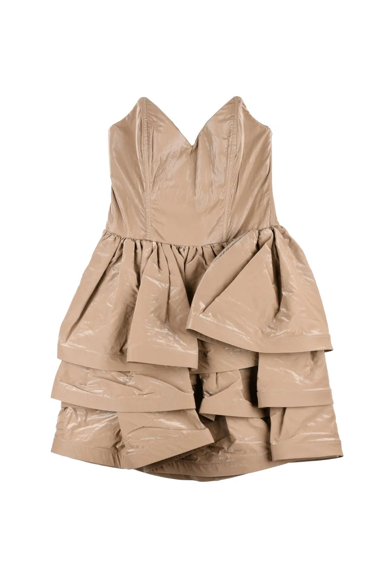 Ruffled Mini Dress Heart Neckline - Grey