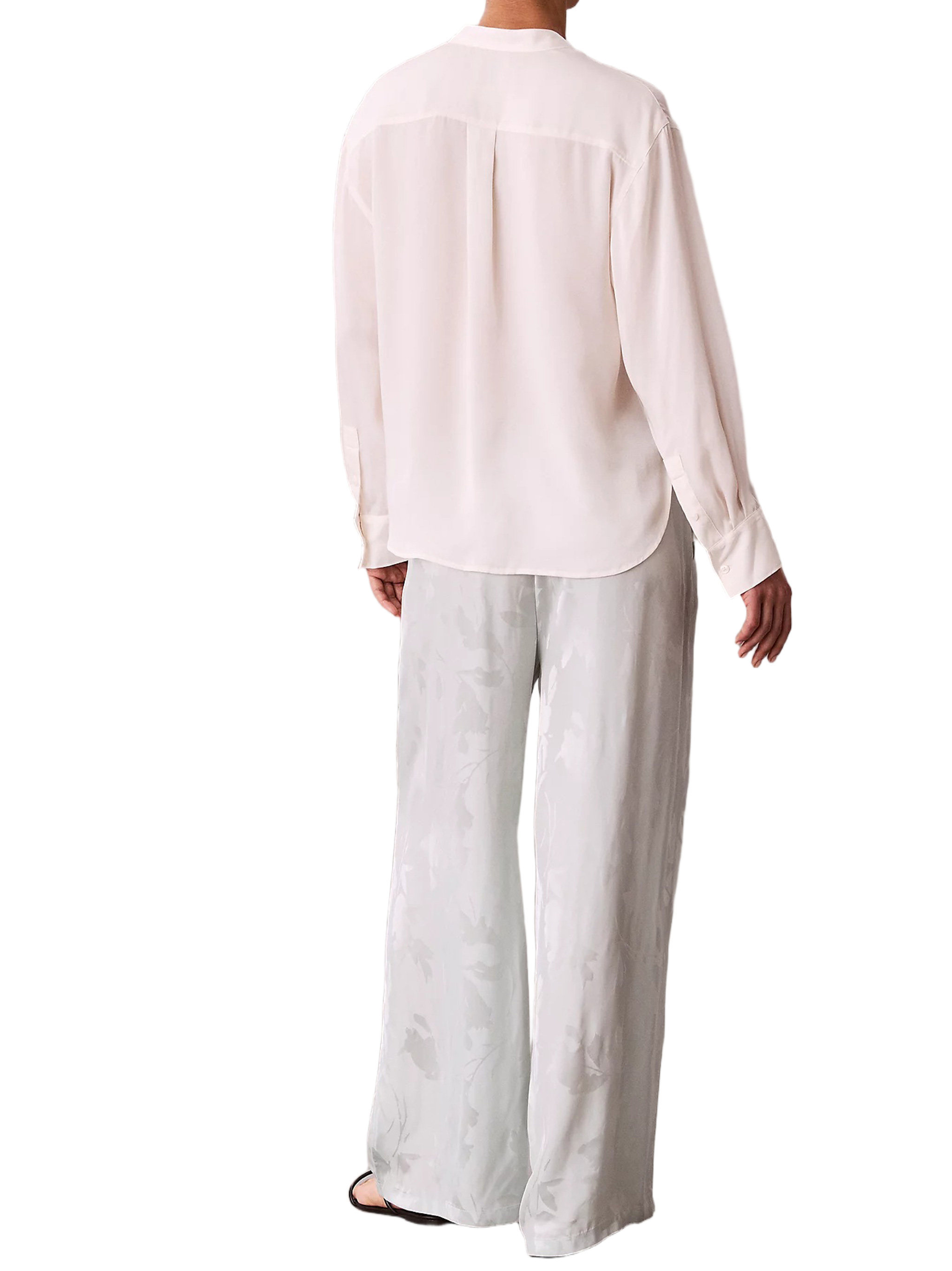 White Viscose Jacquard Elastic Waistband Pants