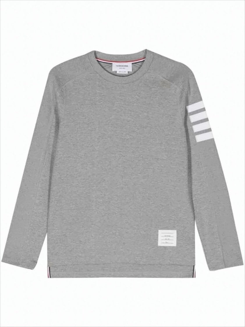 Heather Grey Long-Sleeve Crew Neck Shirt with Signature Stripes