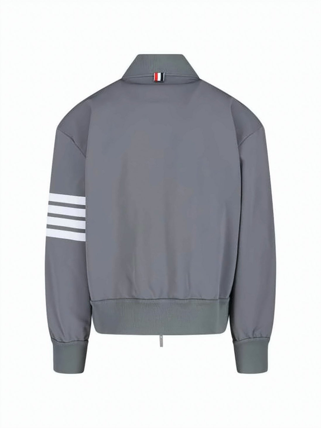 Cropped Grey Leather Jacket With Striped Accents