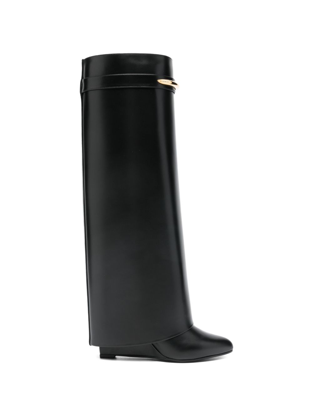 Pointed Toe Boots With Elegant Wedge Heel And Gold Accent