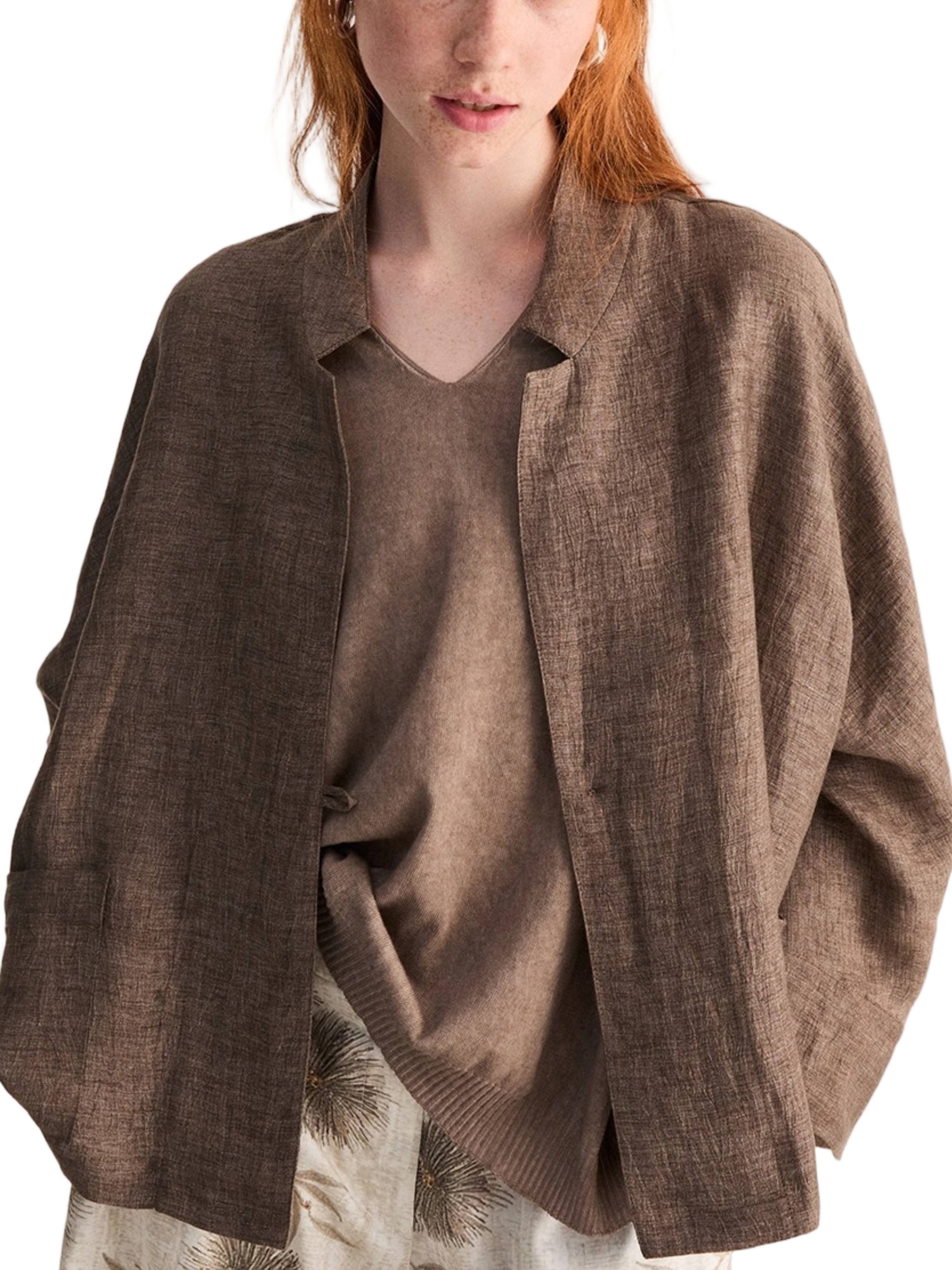 Boxy Brown Textured Woven Jacket