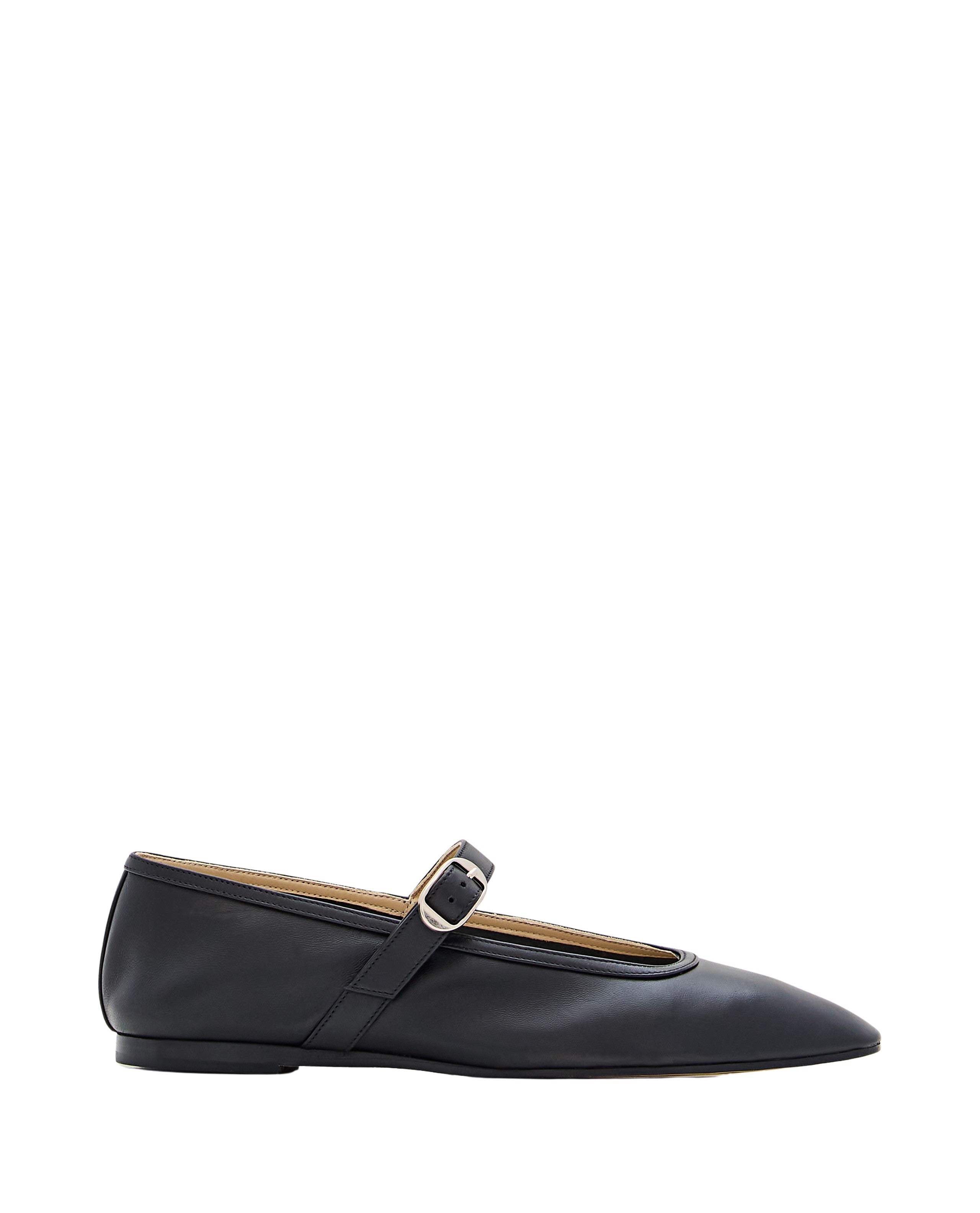 Black Stella Leather Strap Ballet Flats