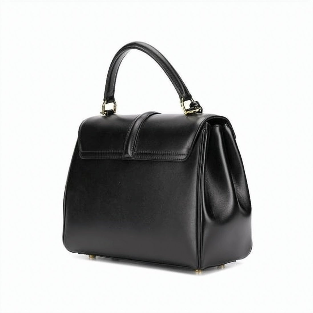 Black Smooth Leather Structured Shoulder Bag