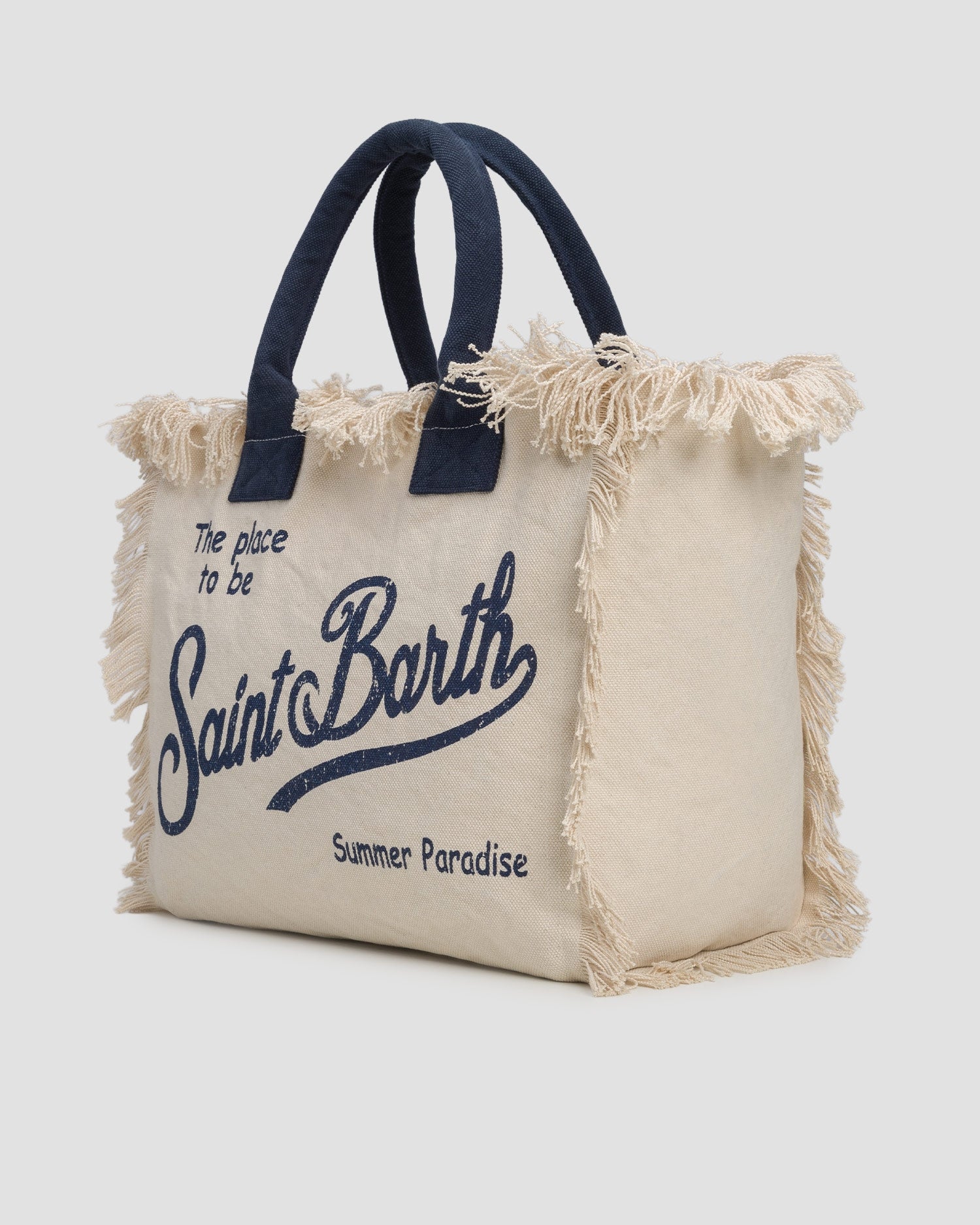 Rectangular Natural Canvas Tote Bag with Fringed Edges