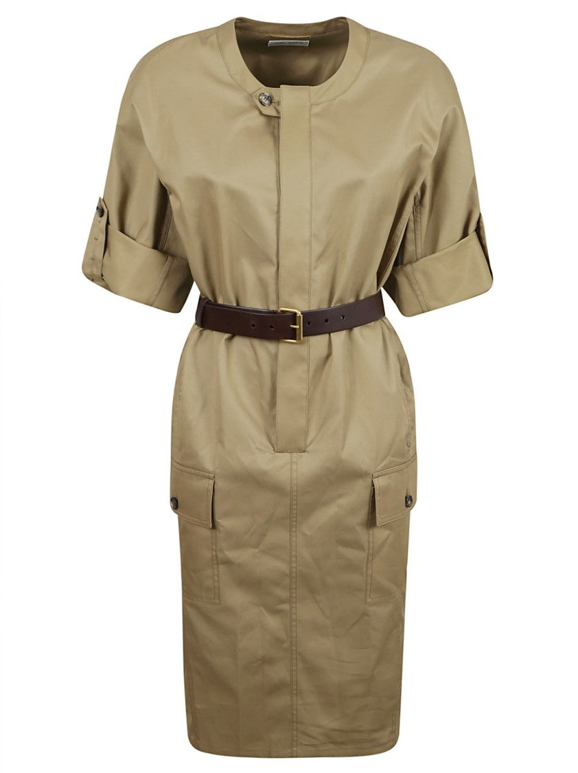 Structured Beige Dress With Tailored Waist