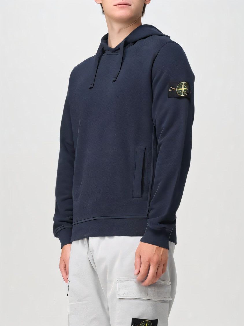 Classic Blue Hoodie With Logo Patch