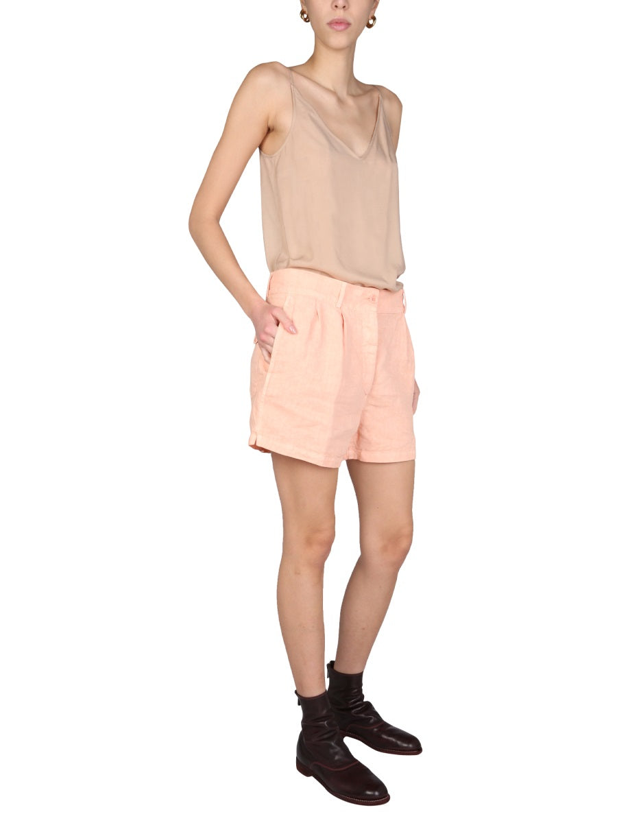 Wide-Leg Linen Shorts With Front Button Closure