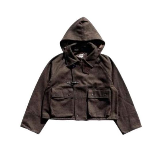 Cropped Brown Jacket with Hood and Front Pockets