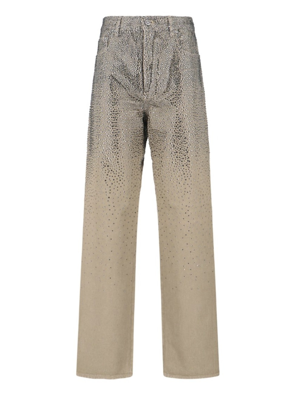 Straight-Leg Jeans With Rhinestones – Beige