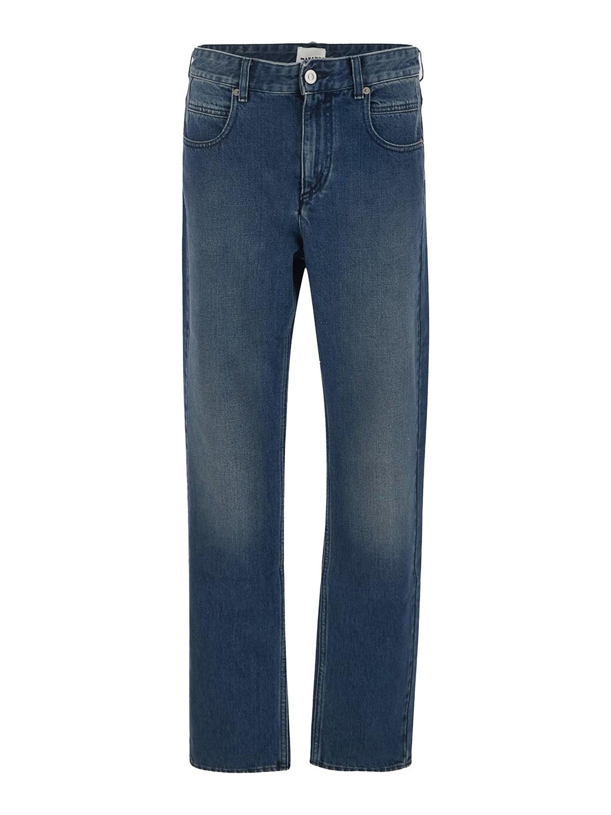 High-Waist Straight-Leg Denim Pants with Vintage Finish