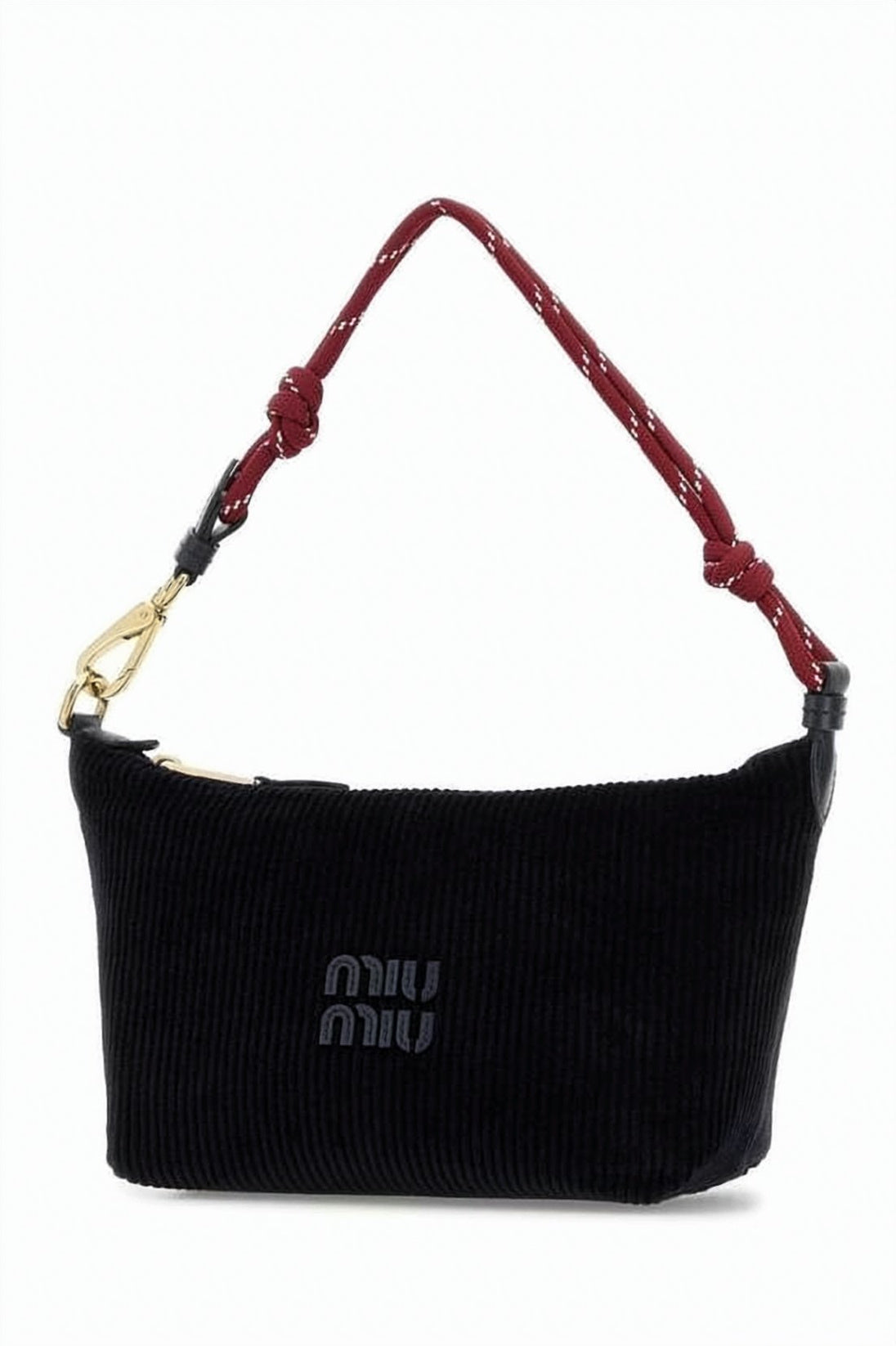 Ribbed Cotton Clutch with Contrasting Handle and Gold Hardware