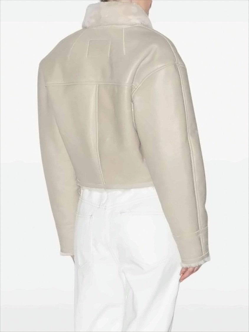 Cropped Lambskin Coat with Plush Shearling Collar