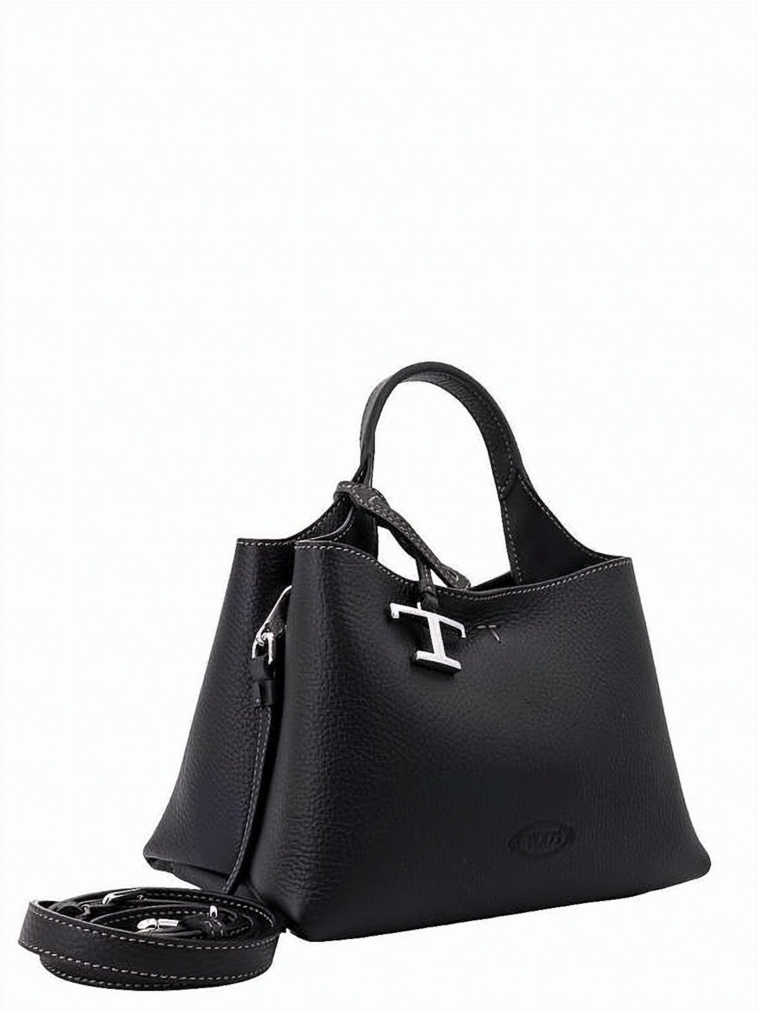 Textured Calf Leather Tote Bag with Embossed Logo