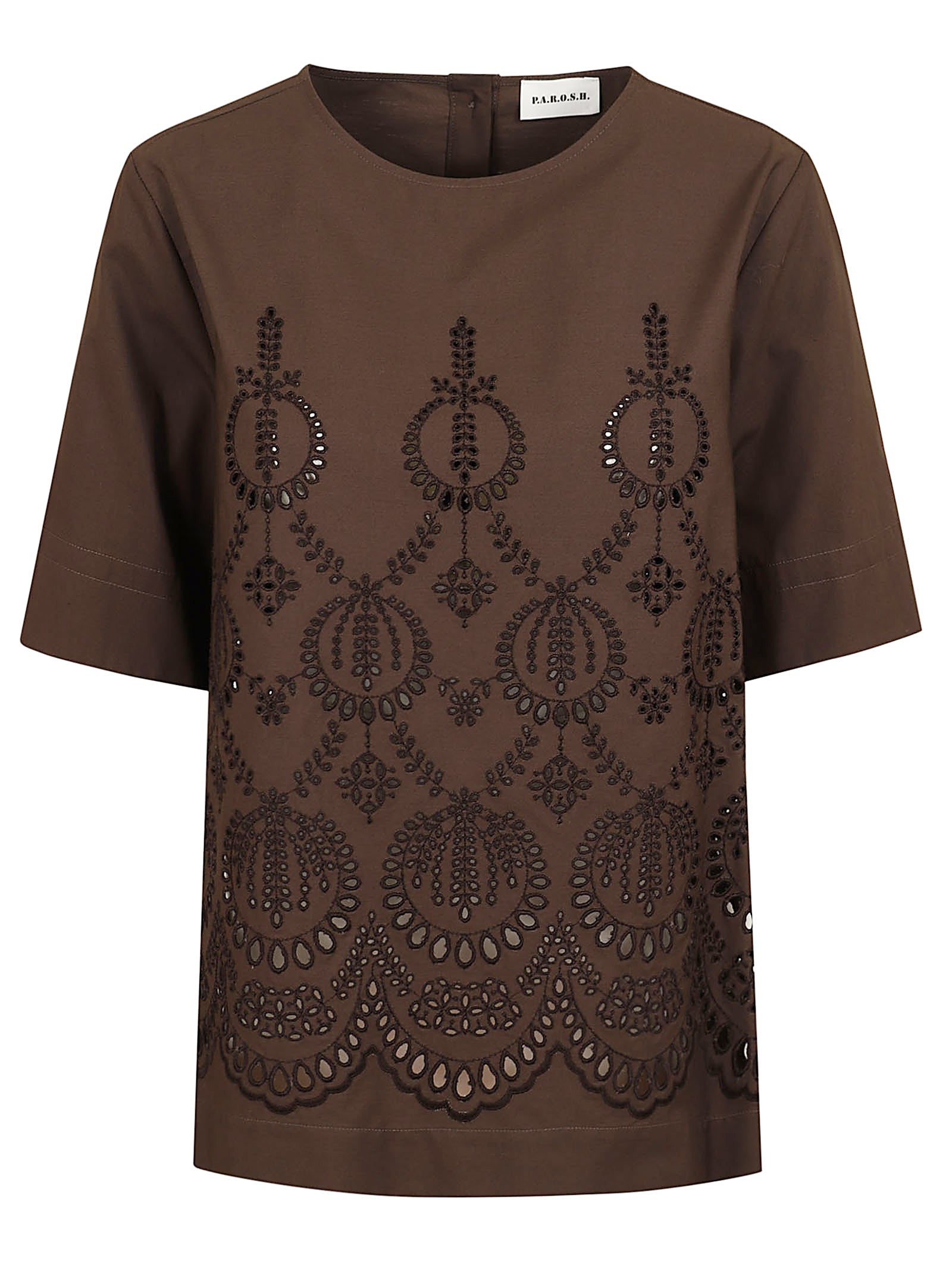Boxy Short-Sleeved Shirt with Intricate Embroidery
