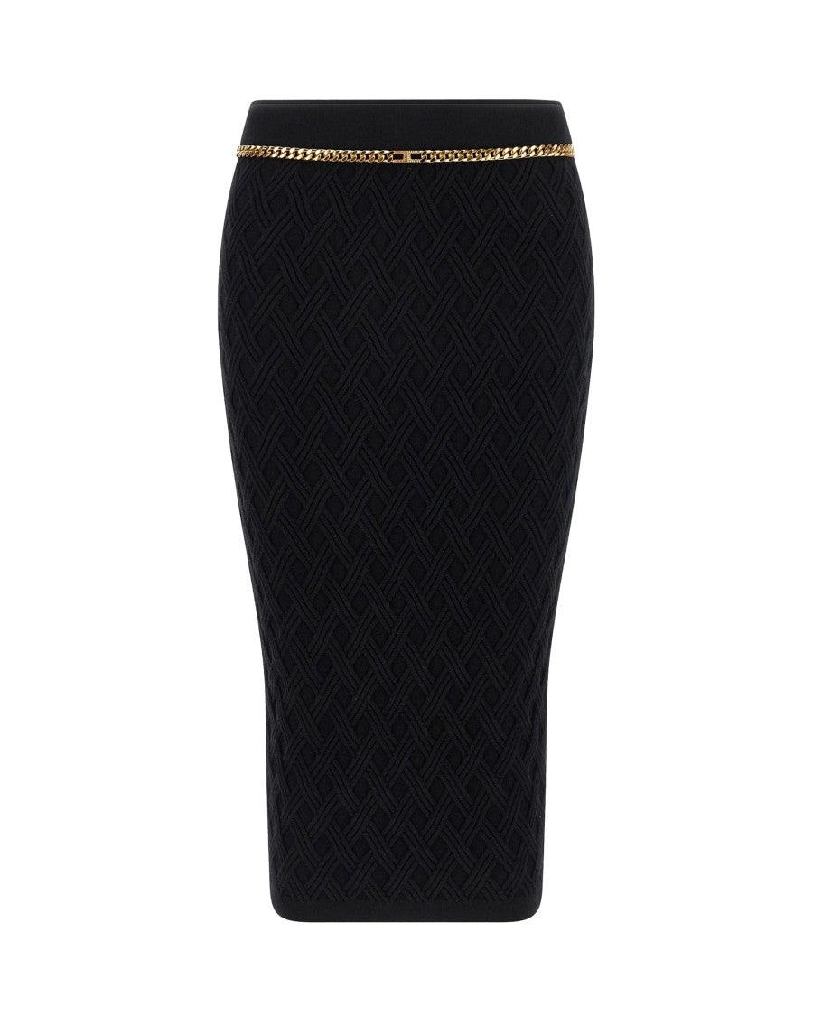 Black Diamond Knit Skirt With Jewel Detail