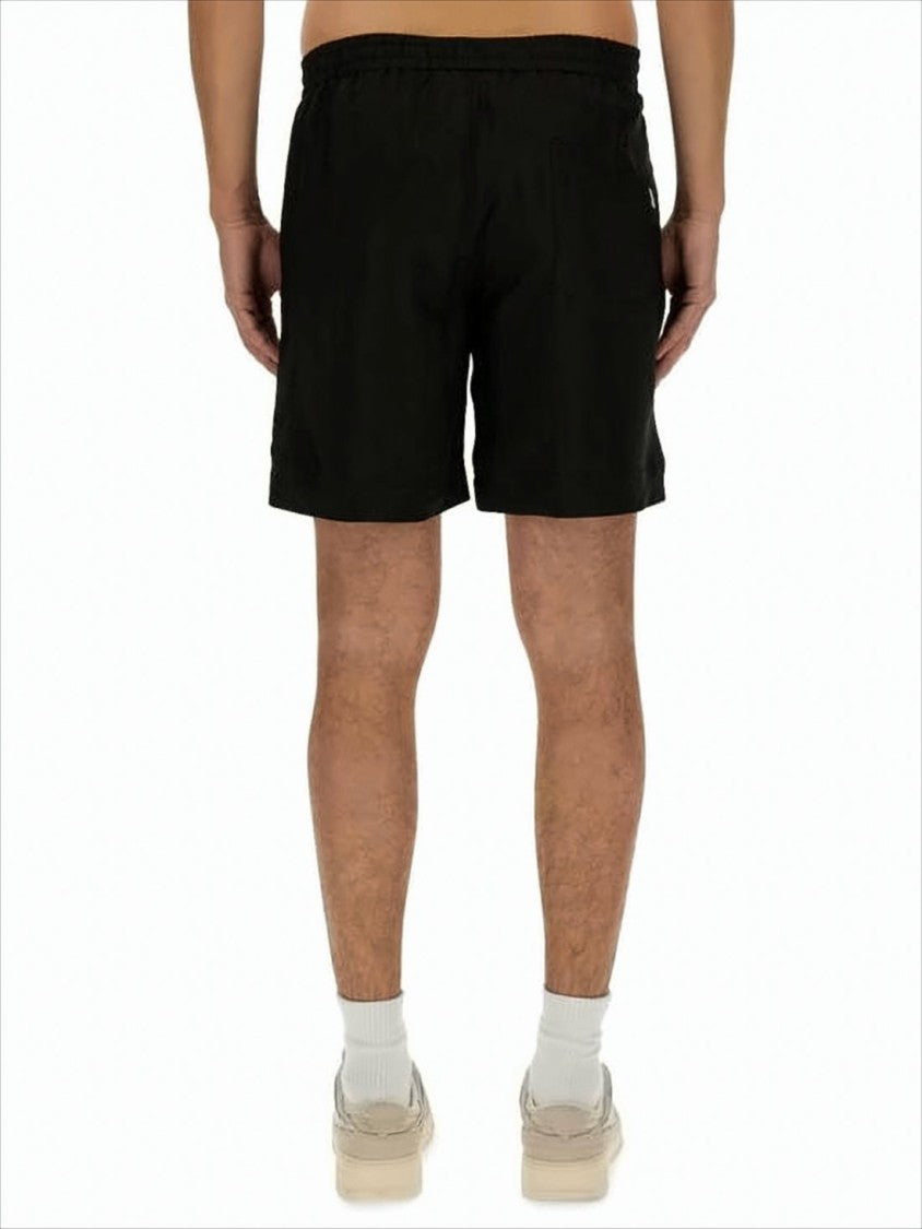 Relaxed Fit Black Cupro Activewear Shorts With Elastic Waistband