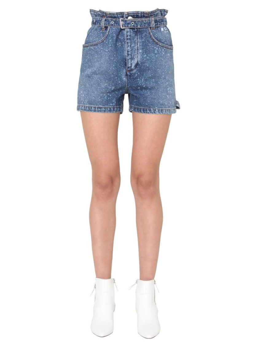 High-Waisted Denim Shorts With Paperbag Waist