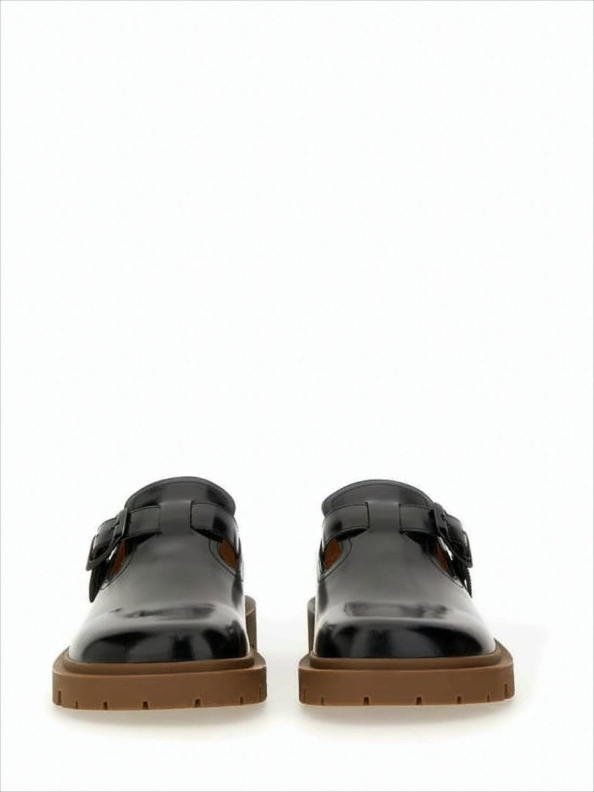 Polished Black Calf Leather Loafers With Buckle Strap