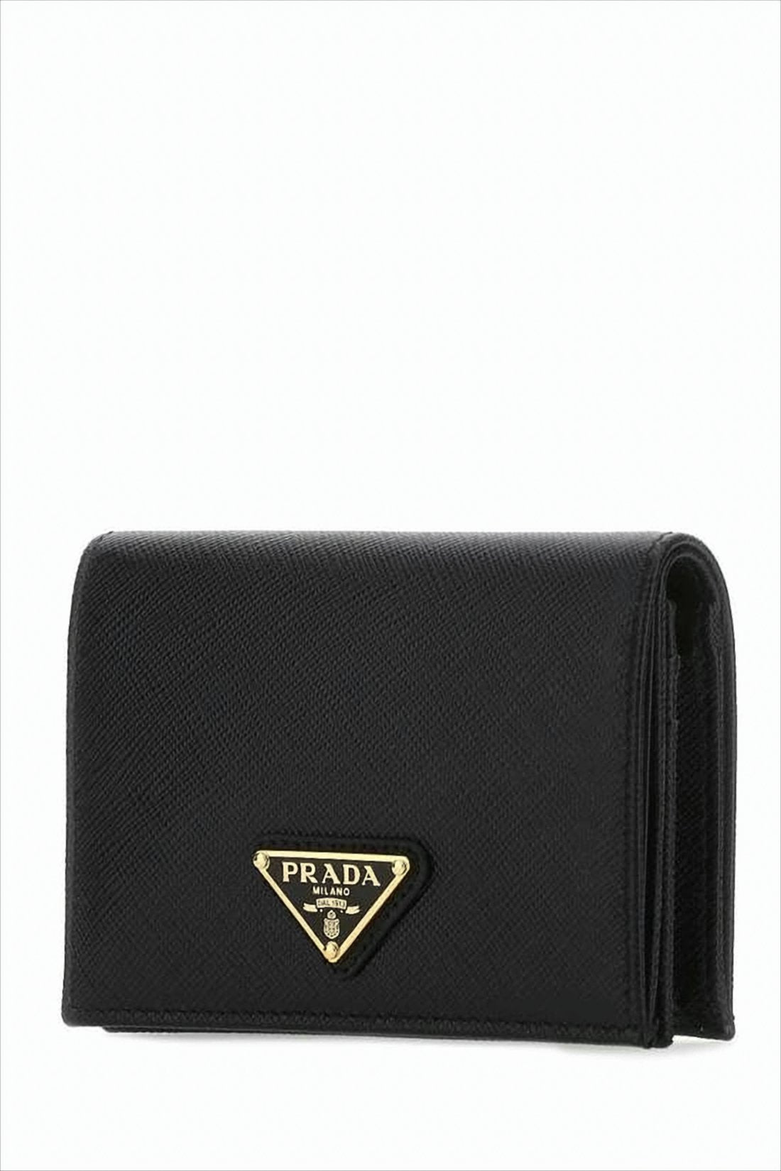 Textured Leather Wallet with Triangular Logo Plaque