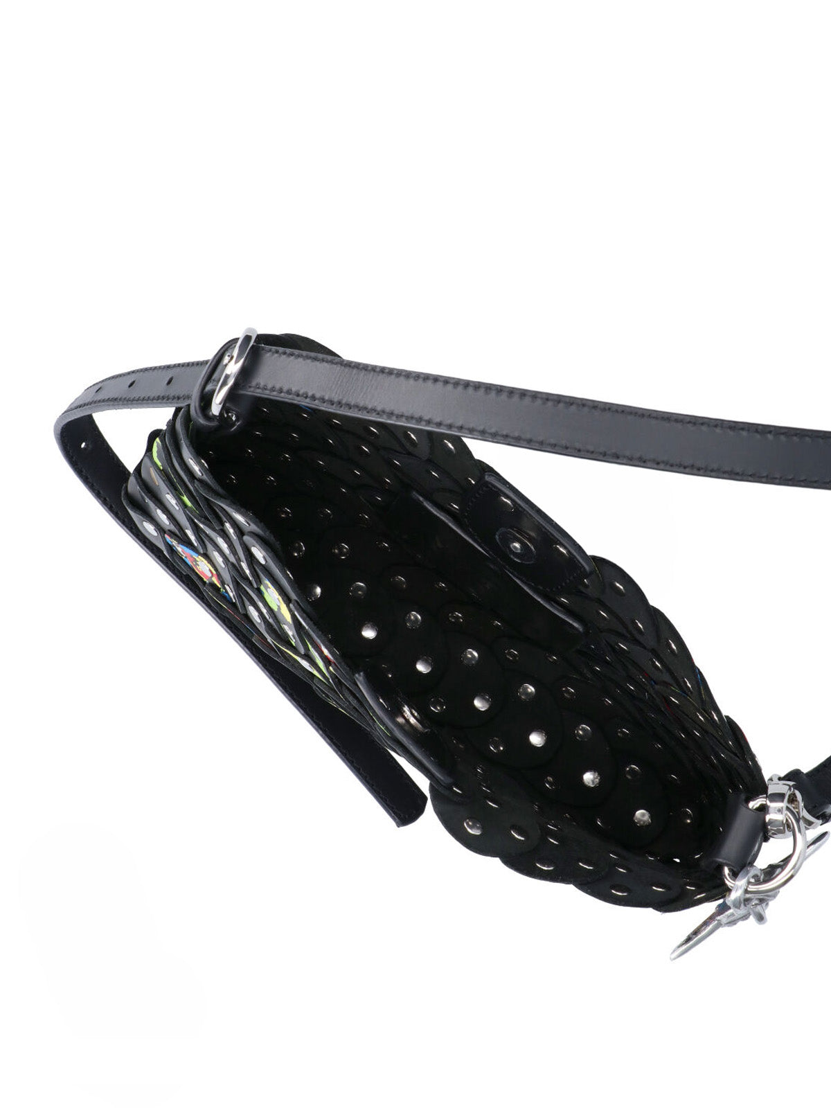 Black Lola Floral Leather Shoulder Bag