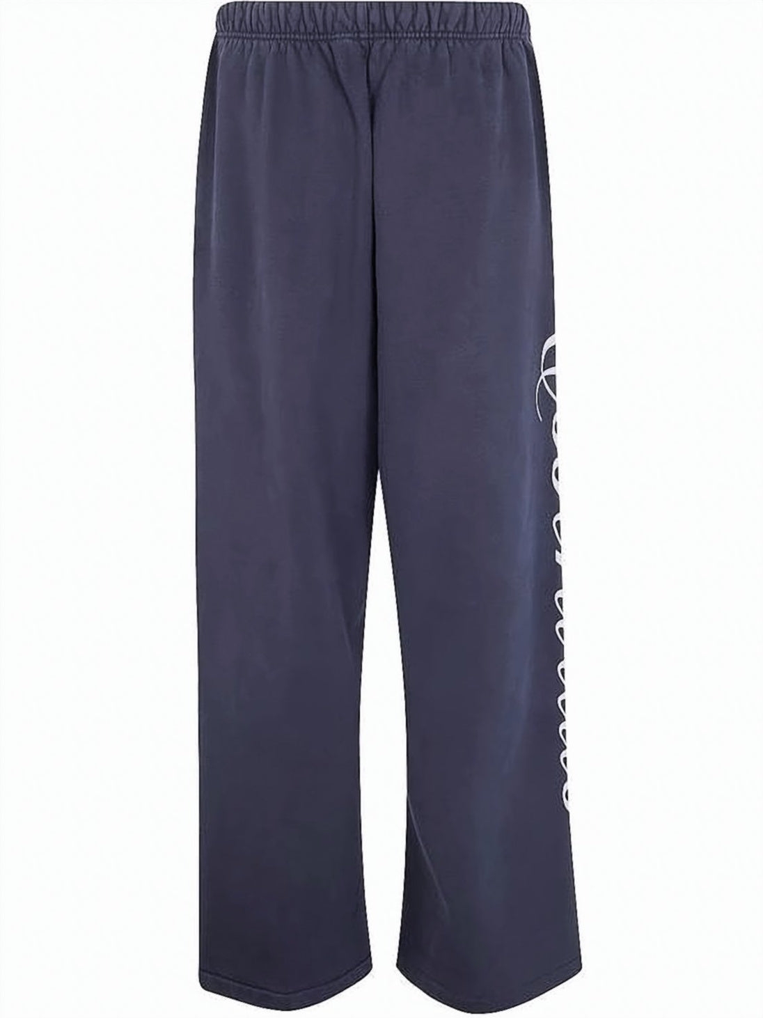 Cropped Blue Cotton Pants with Bold Graphic Print