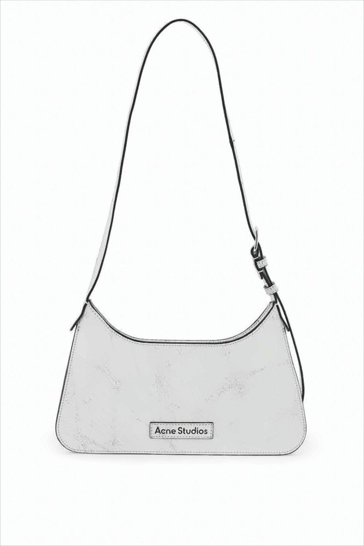 Smooth Leather Shoulder Bag With Metal Plaque