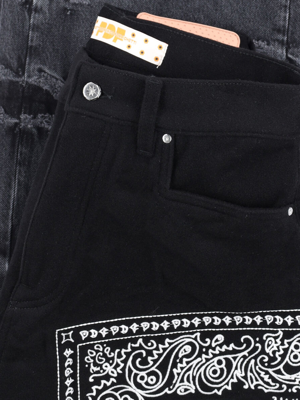 Grey Layered Paisley Distressed Denim Jeans
