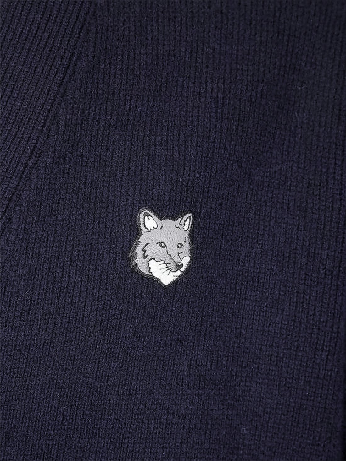 V-Neck Ramswool Cardigan With Embroidered Fox Emblem