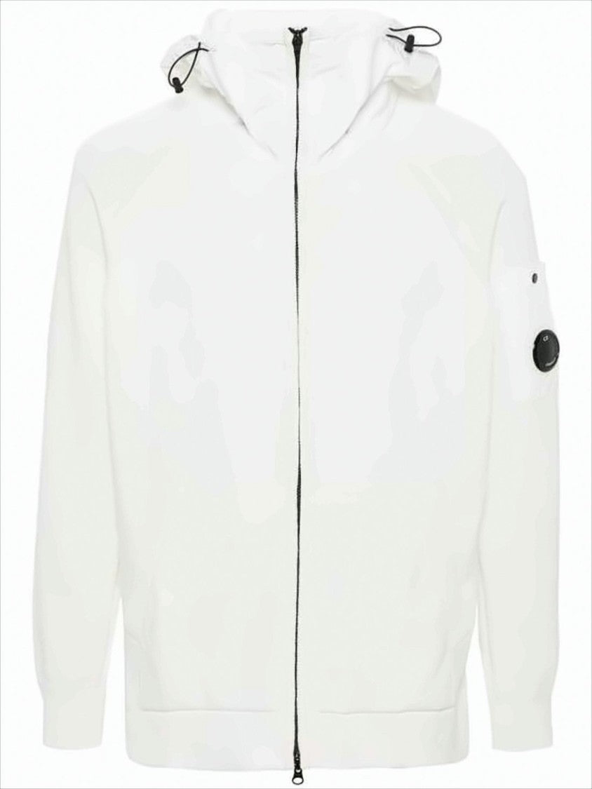 Minimalist White Casual Jacket With Hood And Logo Patch