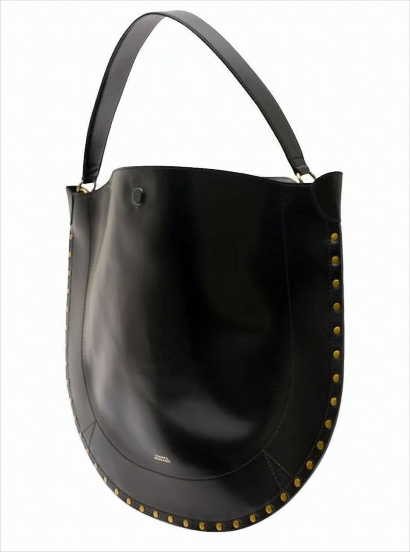Crescent-Shaped Shoulder Bag with Gold-Tone Studs