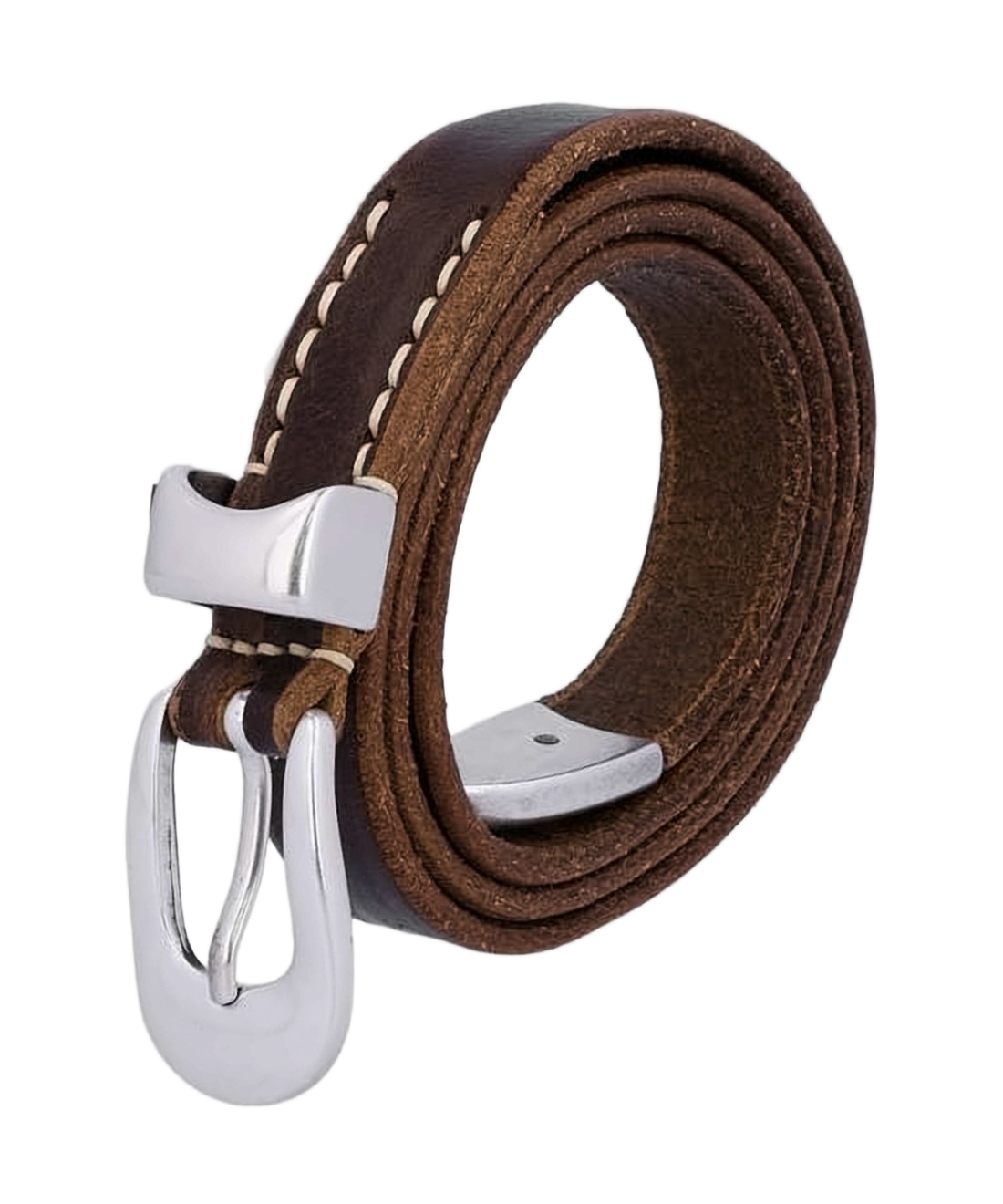 Calf Leather Regular Belt with Polished Silver Buckle