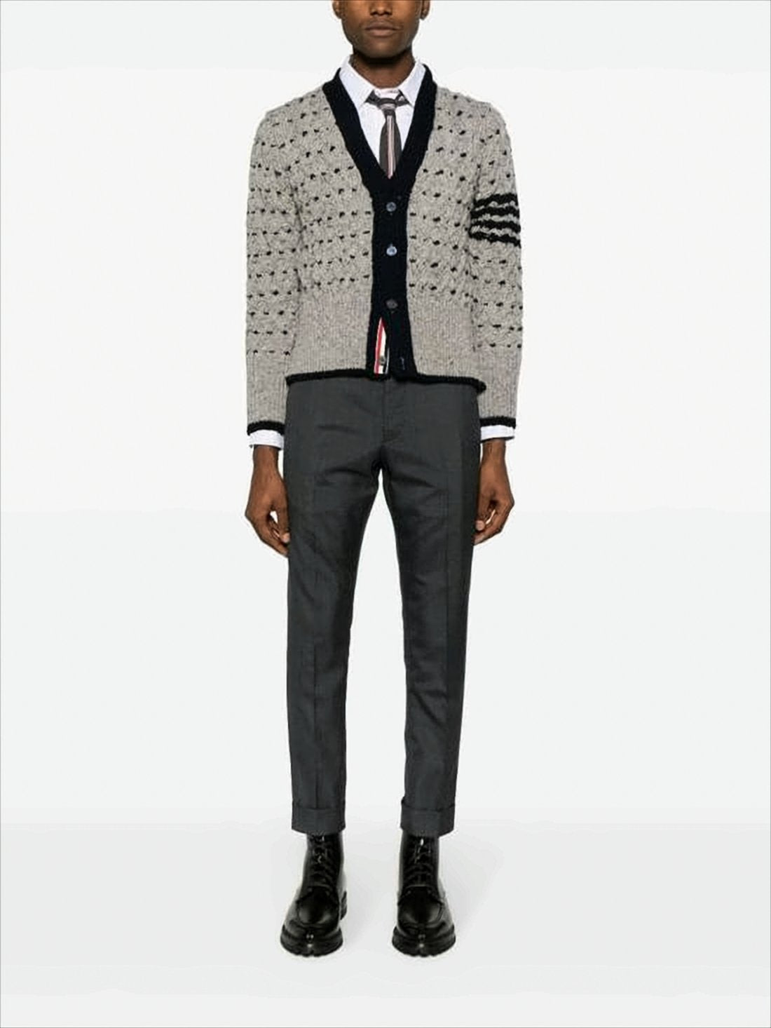Textured Knit Cardigan with Deep V-Neckline